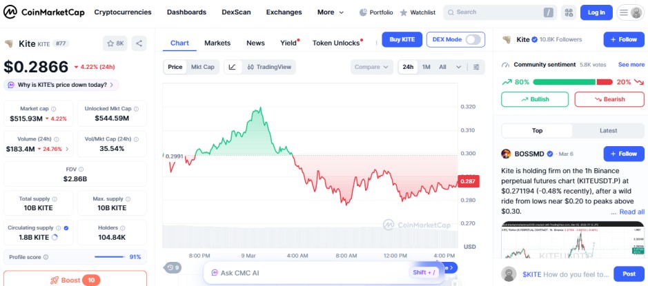 top crypto losers today, KITE
