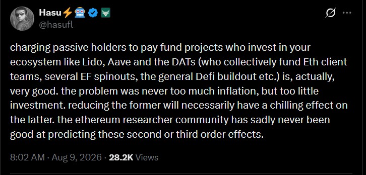 ETH Needs More Ecosystem Investment, Not Less ETH Issuance
