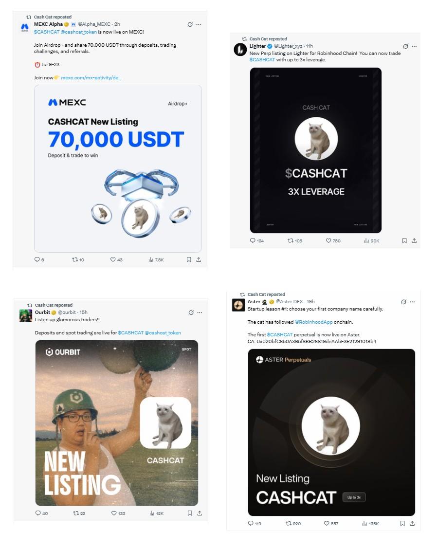 Posted on X by Aster, Lighter, Ourbit, and MEXC Alpha