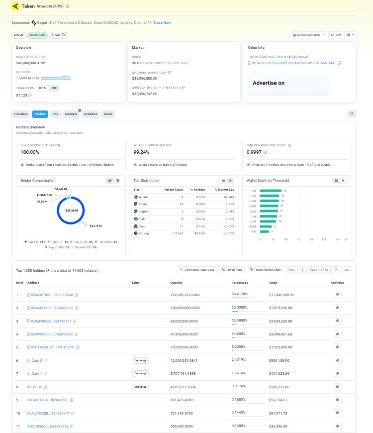 ARW Tokenomics and Whale Concentration
