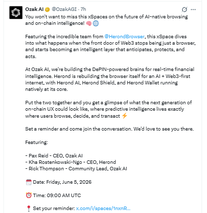 Ozak AI ran a live xSpace with Herond Browser