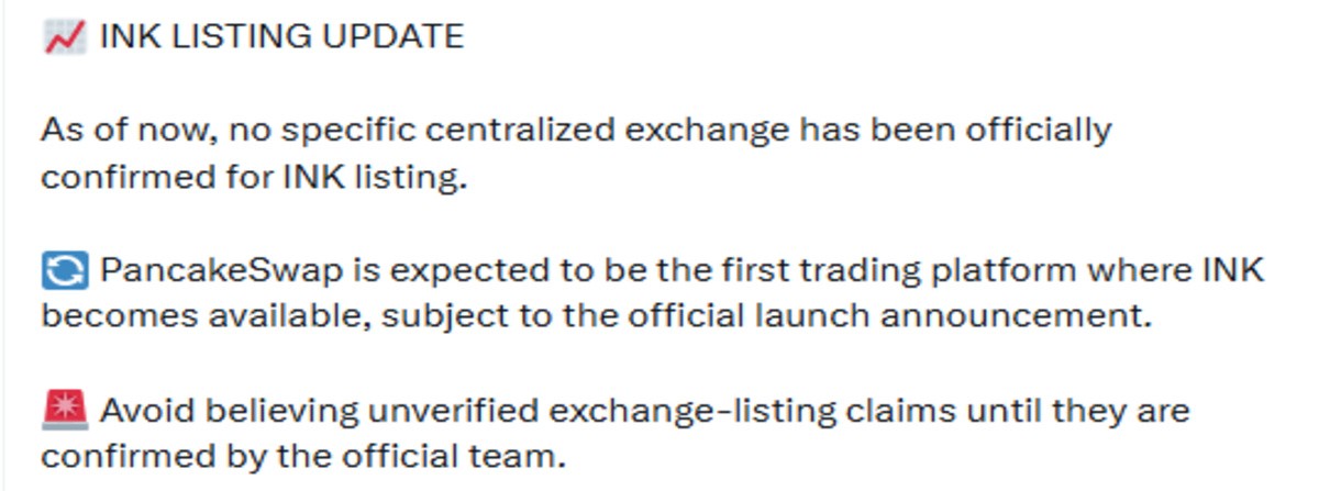 INK Network X Post screenshot showing listing and fee details