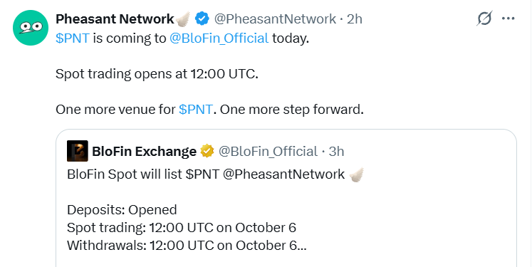PNT token BloFin listing