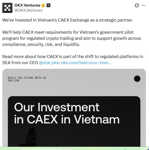 OKX Strategic Investment in Vietnam CAEX Crypto Exchange