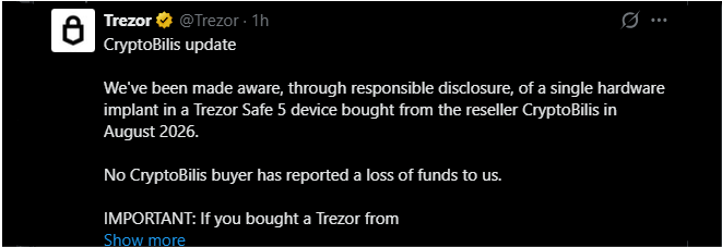 latest Trezor security alert latest Trezor security alert