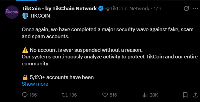 TikCoin Suspends 5123+ Accounts Ahead of Listing Target TikCoin Suspends 5123+ Accounts Ahead of Listing Target