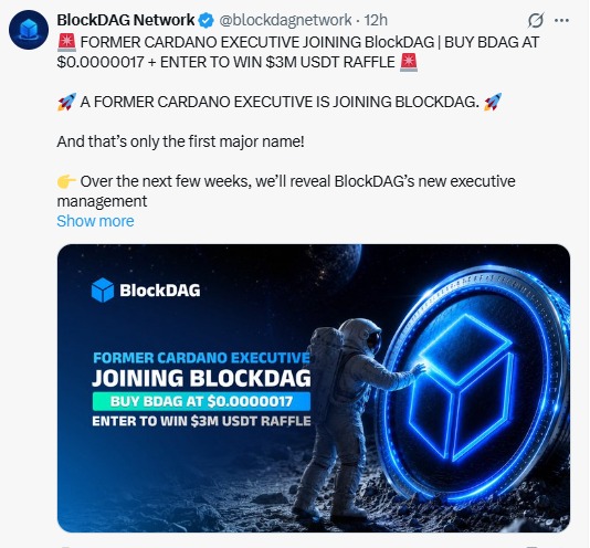 BlockDAG news Cardano executive $3M USDT raffle BlockDAG news Cardano executive $3M USDT raffle
