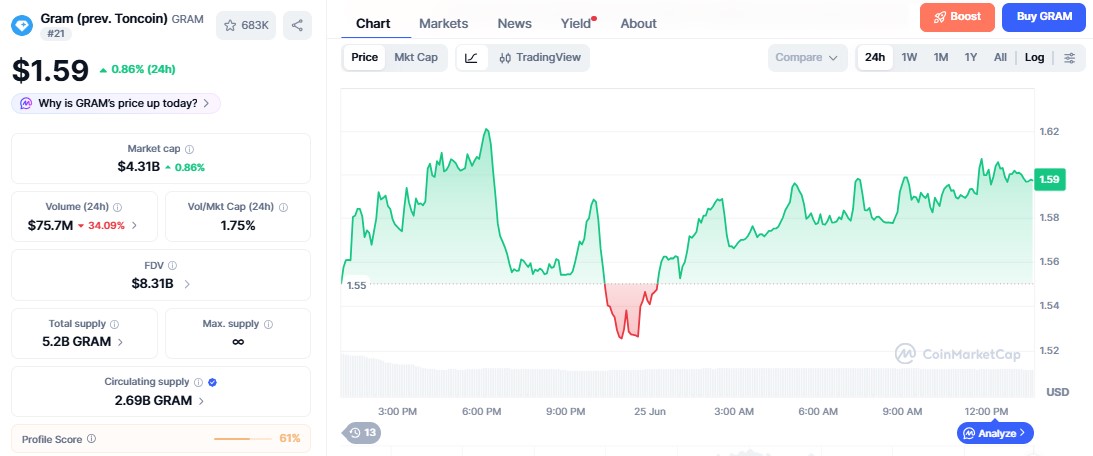 TON Coin price chart
