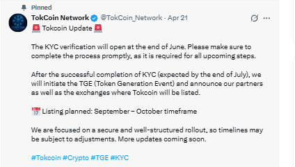 Tokcoin Network KYC TGE listing update 2026 Tokcoin Network KYC TGE listing update 2026