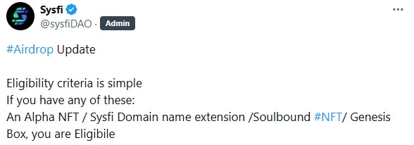 SysFi Airdrop Eligibility
