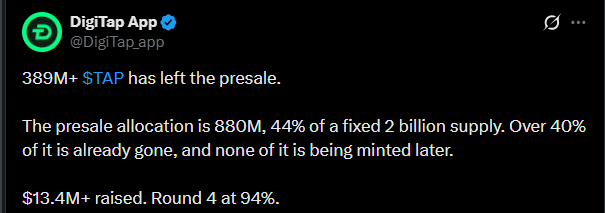 Digitap crypto presale news X post Digitap crypto presale news X post