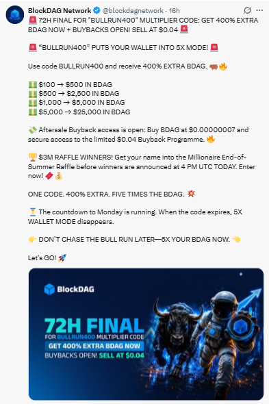 72H FINAL" BULLRUN400 code delivering 400% extra BDAG