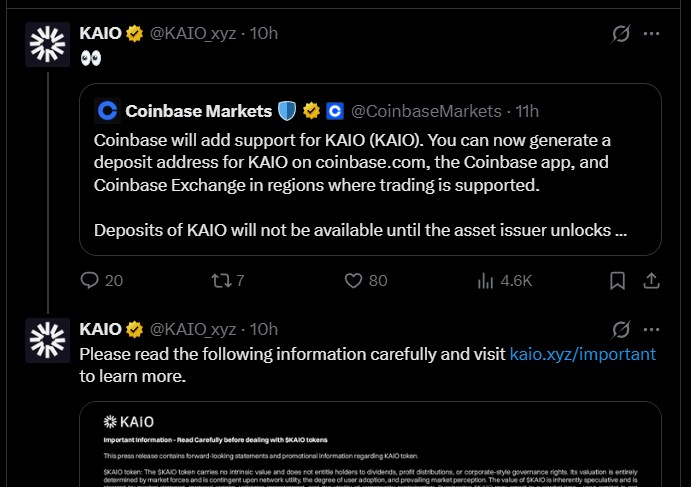 KAIO Coinbase Listing Update