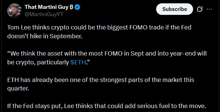 Tom Lee Ethereum FOMO News