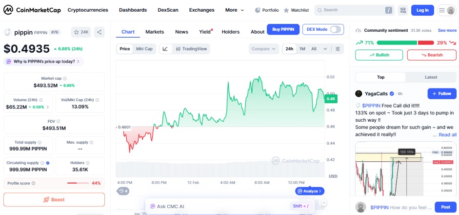top crypto gainers today, february 12  2026, pippin PIPPIN