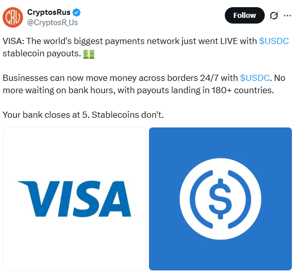 Visa Direct USDC stablecoin payouts for cross-border payments Visa Direct USDC stablecoin payouts for cross-border payments