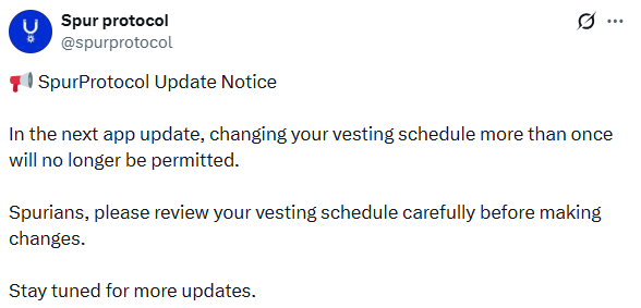 Spur Protocol vesting update Spur Protocol vesting update