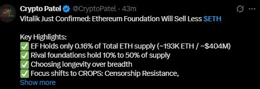 Ethereum Foundation post from Vitalik