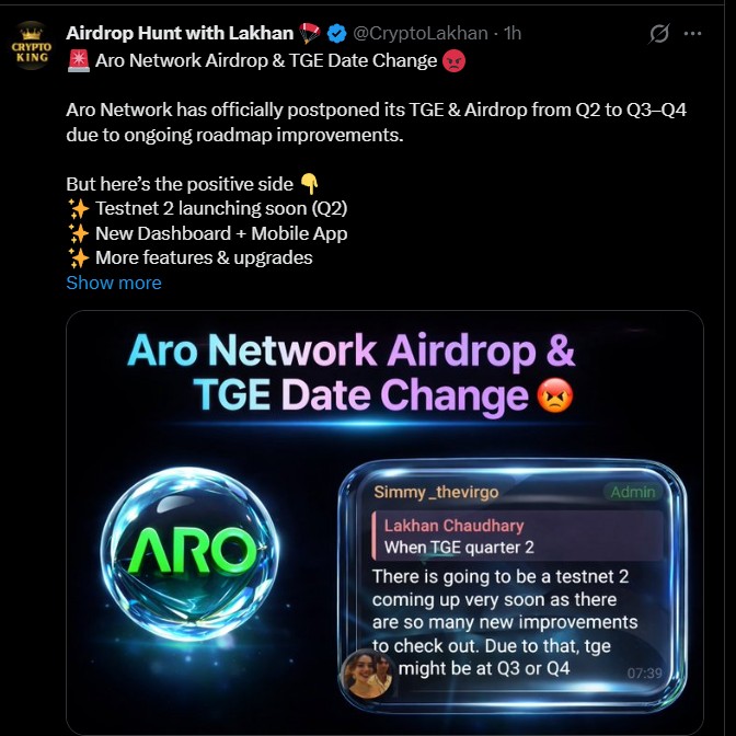 ARO Network Airdrop and TGE Date
