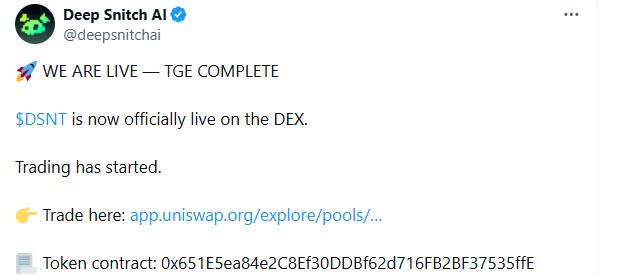 DeepSnitch AI Live on DEX DeepSnitch AI Live on DEX