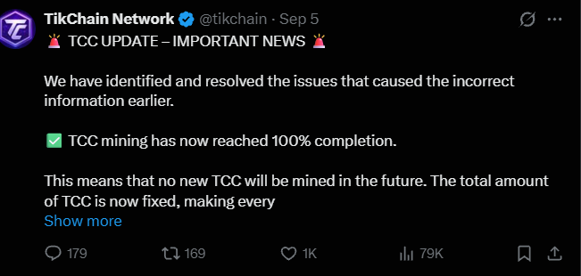 TCC mining reported complete