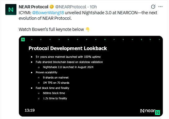 NEAR Protocol Nightshade 3.0 announcement at NEARCON highlighting scalability upgrade and performance improvements. NEAR Protocol Nightshade 3.0 announcement at NEARCON highlighting scalability upgrade and performanc