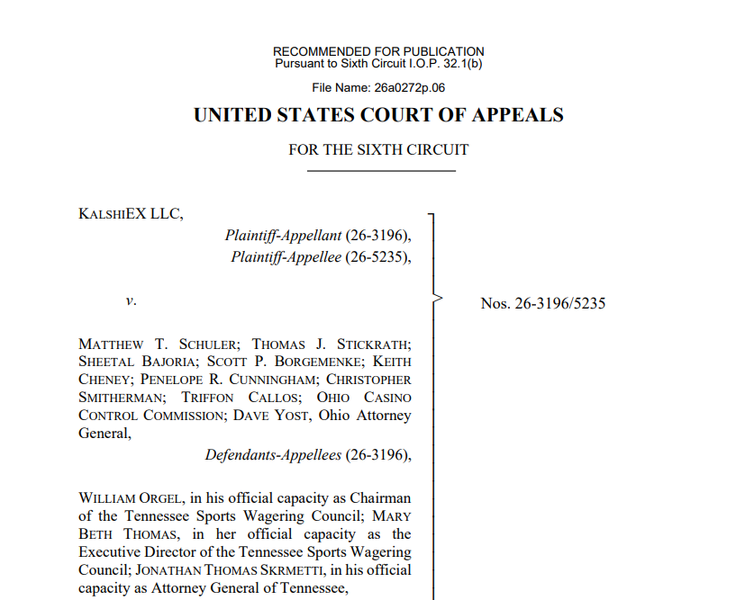 Sixth Circuit Rules Kalshi Sports Contracts Are Not Swaps