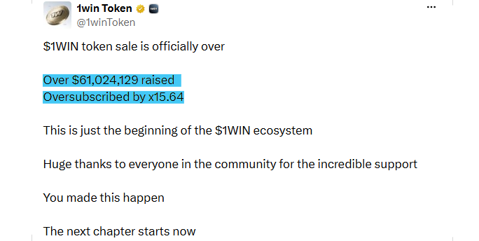 1WIN Token Sale End 1WIN Token Sale End
