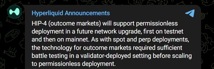 Hyperliquid HIP-4 Outcome Markets