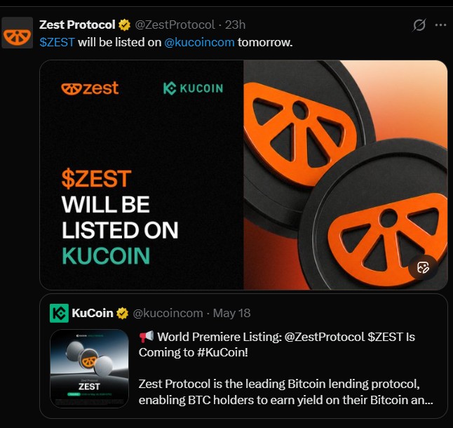 Zest protocol Listing on Kucoin