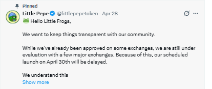 Little Pepe listing delay announcement