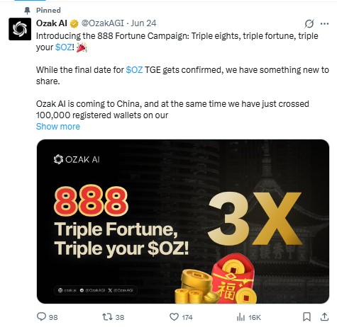 Ozak AI 888 Fortune bonus campaign