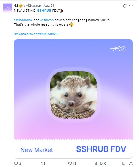 A listing post from 42space on August 31