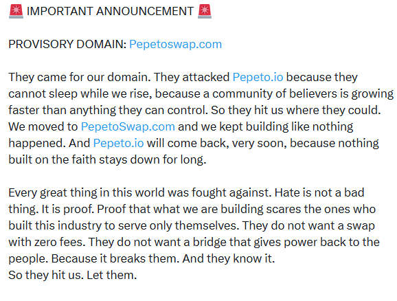 pepeto twitter announcement