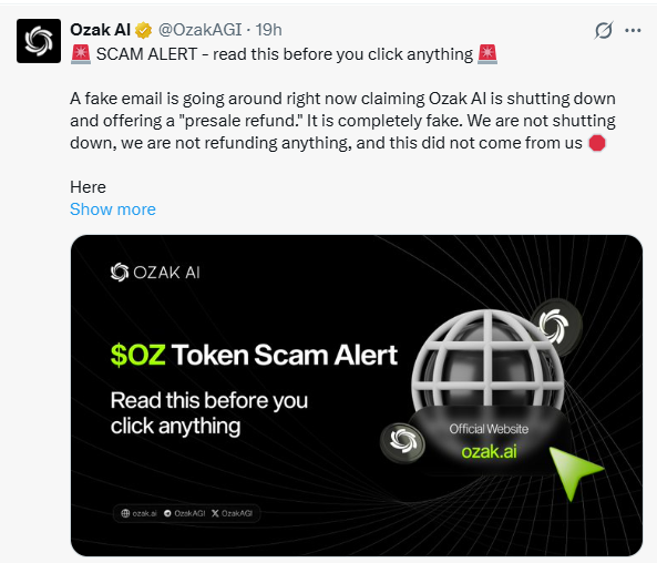 Ozak AI scam alert fake presale 