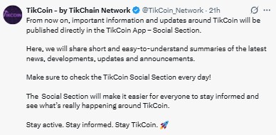 Updates will be published directly in the TikCoin App