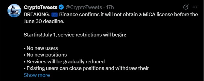 Binance EU MiCA Update