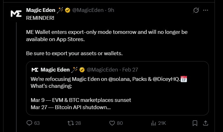Magic Eden Wallet Shutdown Magic Eden Wallet Shutdown