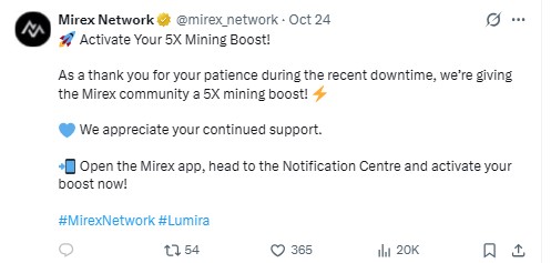per the official Mirex X post