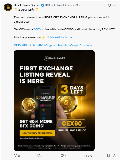 3 Days Left In blockchainFx listing