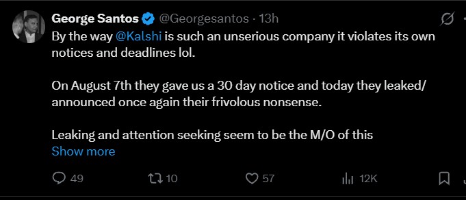 Kalshi Bans George Santos for Life and Imposes $71356 Fine