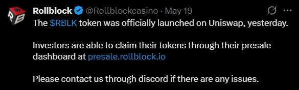 Rollblock Uniswap launch Rollblock Uniswap launch