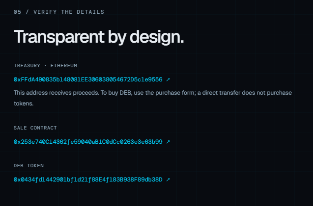 Debitum sale contract and treasury addresses Debitum sale contract and treasury addresses
