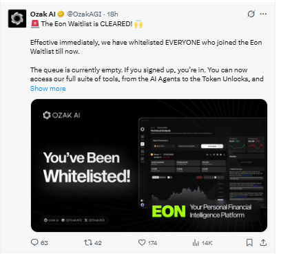 Ozak AI Eon platform Waitlist Cleared Ozak AI Eon platform Waitlist Cleared