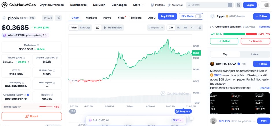crypto gainers 24h,  PIPPIN