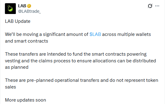 information about team said it would move a large amount of $LAB information about team said it would move a large amount of $LAB