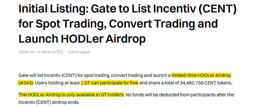 CENT token listing gate io 