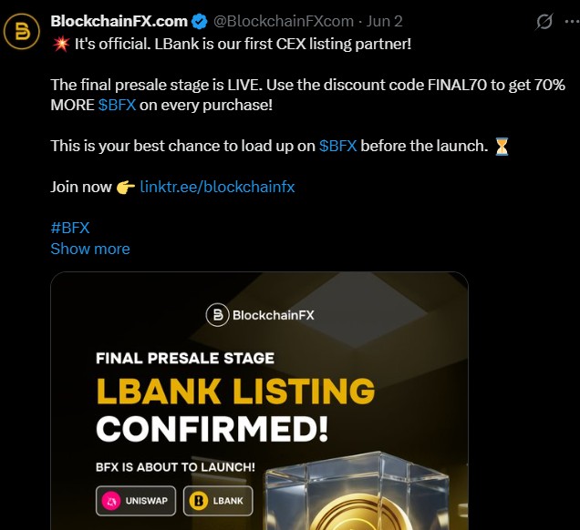 LBank Exchange listing BFX Token