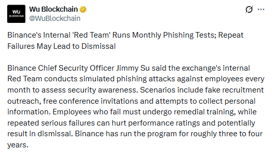 Binance red team monthly phishing simulation 