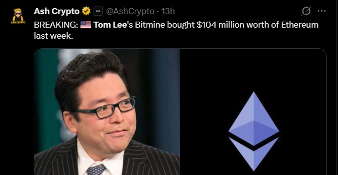 Tom Lee Bitmine ETH Purchase Tom Lee Bitmine ETH Purchase